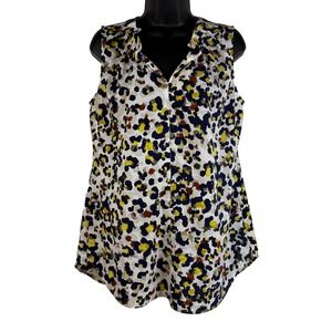 Cabi Women's Top Multicolor Size Medium Blouse V Neck Abstract Print  Sleeveless
